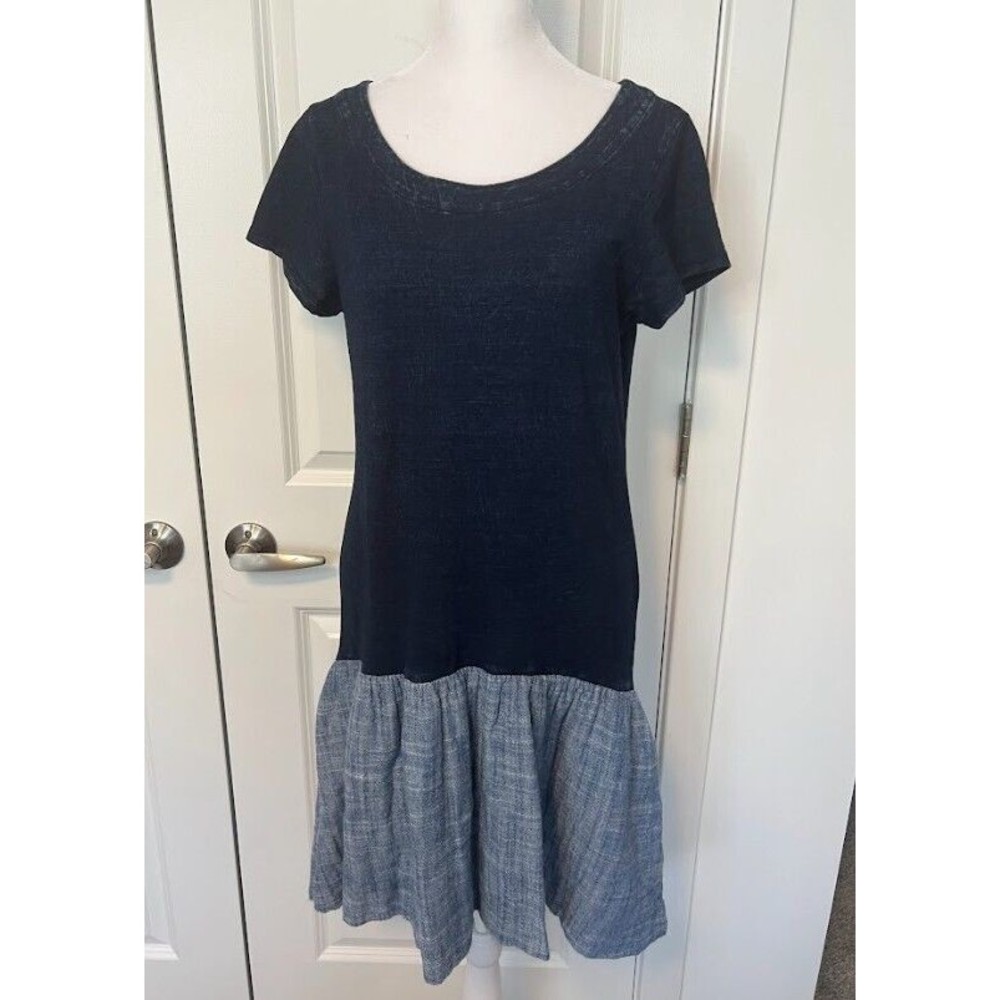 Amadi NWT Kris Bubble Dreindi Dress Small S Denim Stretch Denim Peplum $175 MSRP